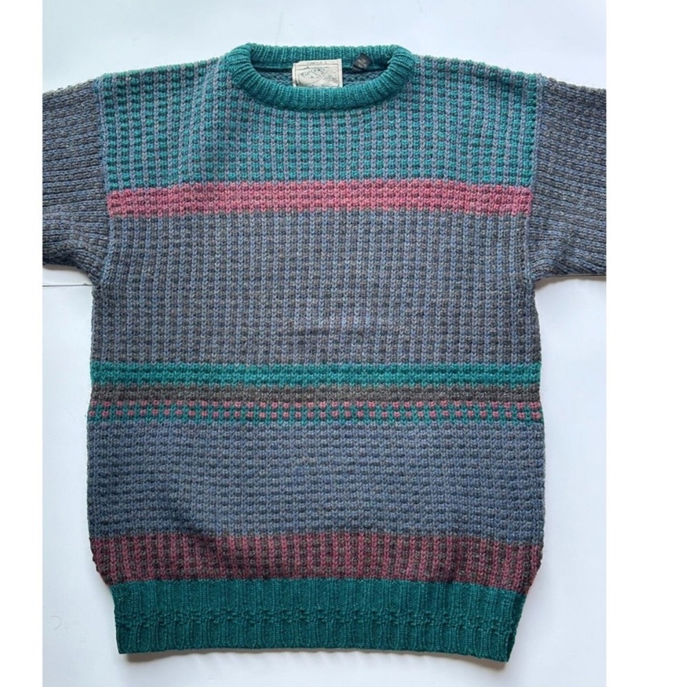 DONEGAL Il Jamie Burns Men's Large Wool Green Blue Red Sweater Ireland